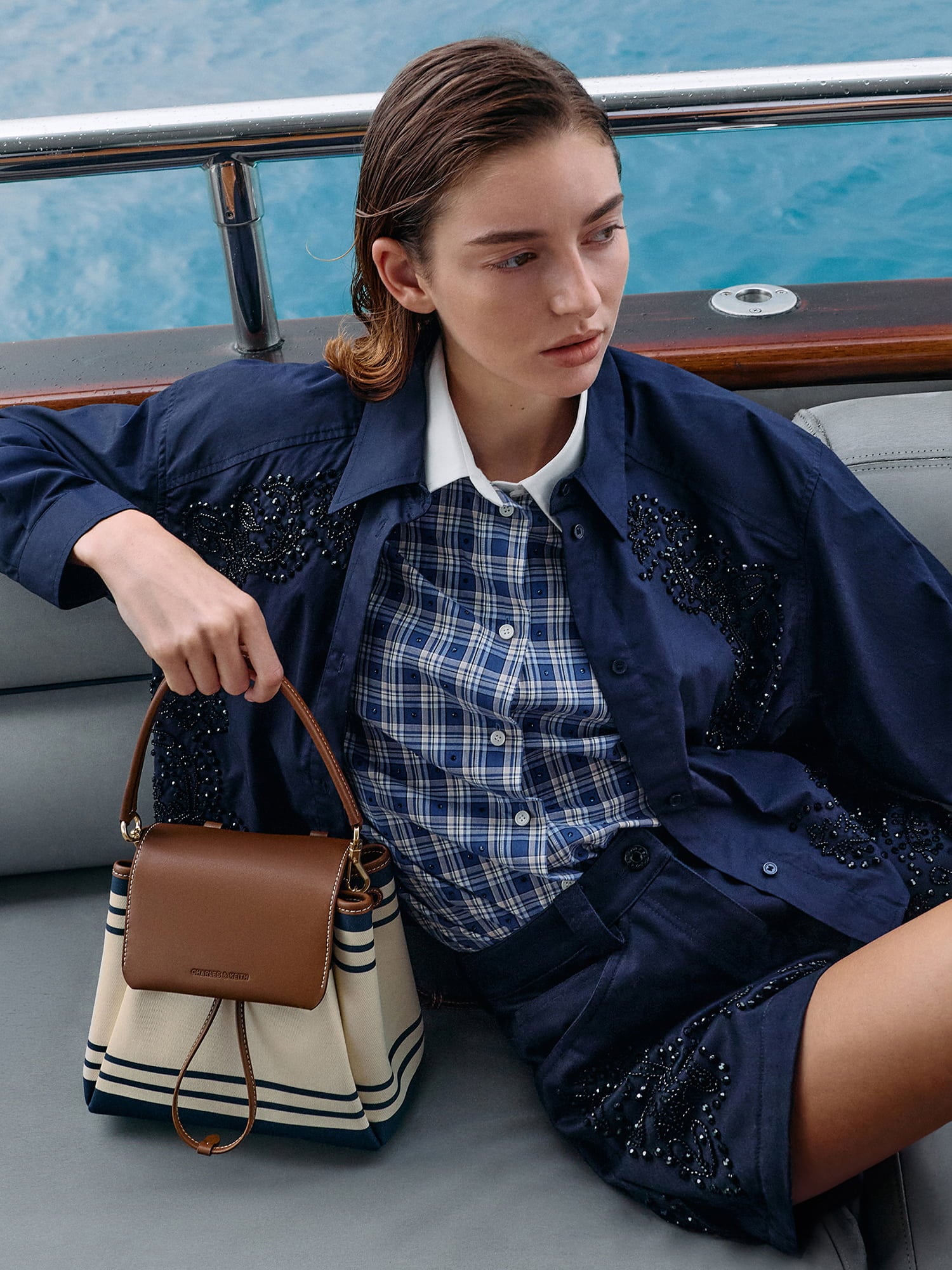 Multi Hanya Canvas Striped Top-Handle Backpack - CHARLES & KEITH