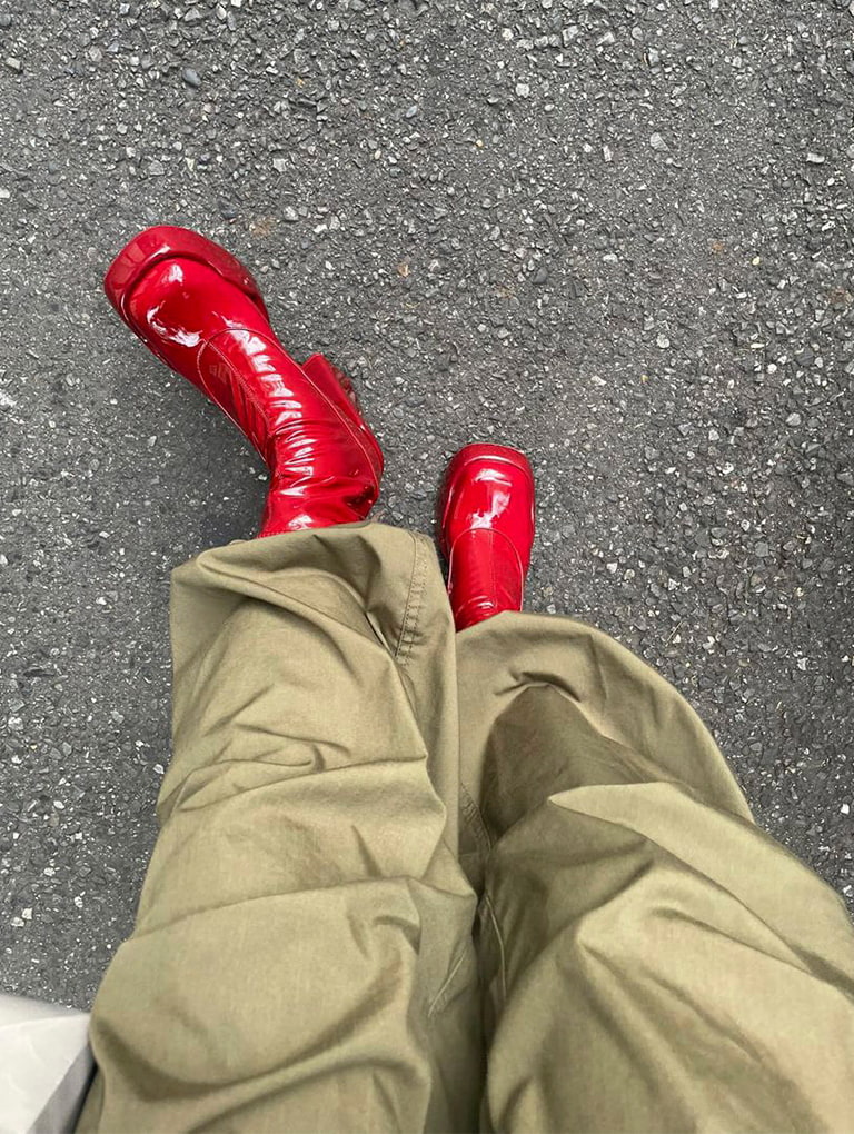 Women’s Lula Patent Block Heel Boots in red - CHARLES & KEITH