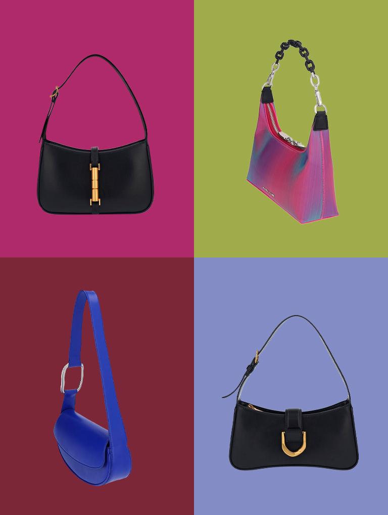 Women’s Cesia metallic accent belted bag, Koi chain handle shoulder bag, Gabine belted hobo bag, and Gabine curved shoulder bag - CHARLES & KEITH