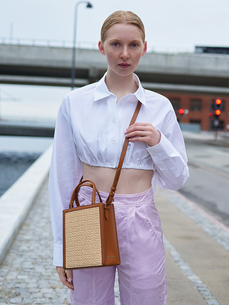 Women’s raffia double handle tote bag in multi - CHARLES & KEITH