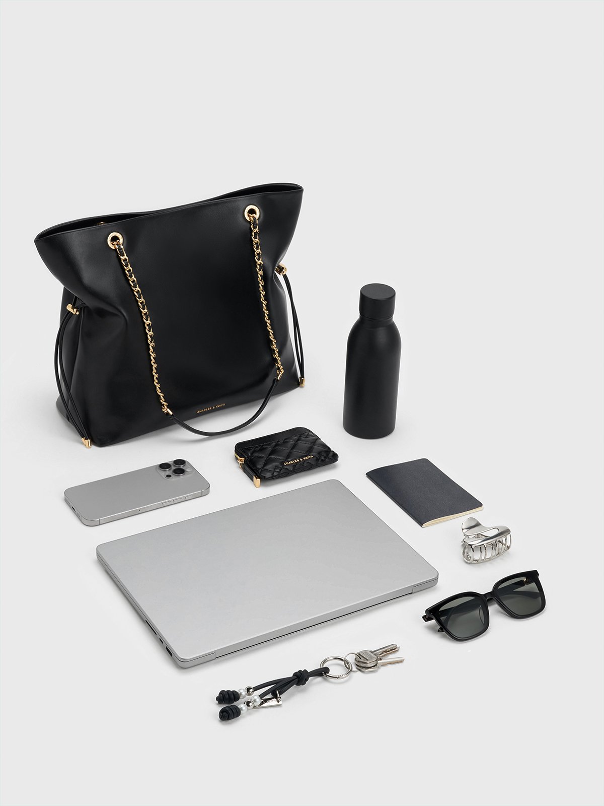 Black Arya Braided-Strap Double-Handle Tote Bag - CHARLES & KEITH