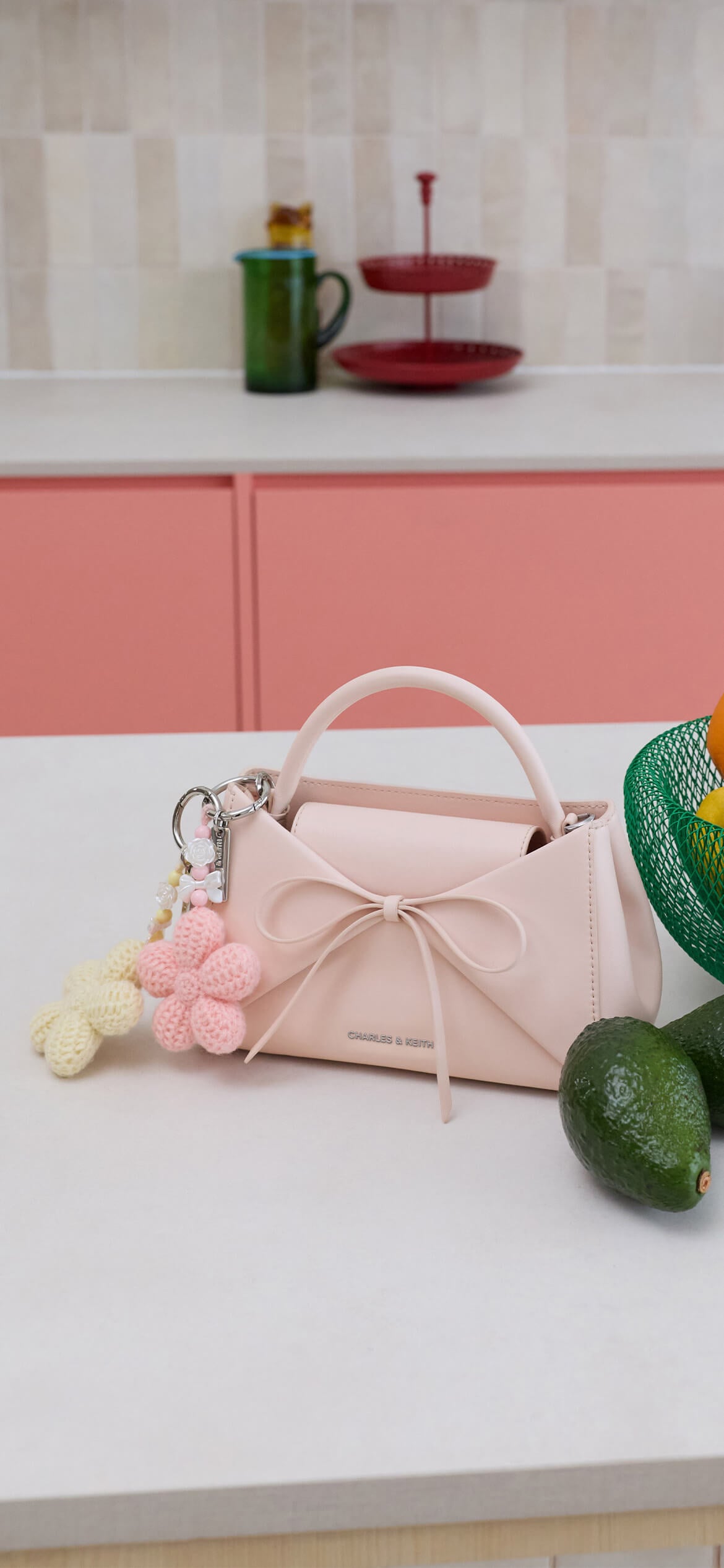 Philomena Raffia Flower Bowling Bag in pale olive - CHARLES & KEITH