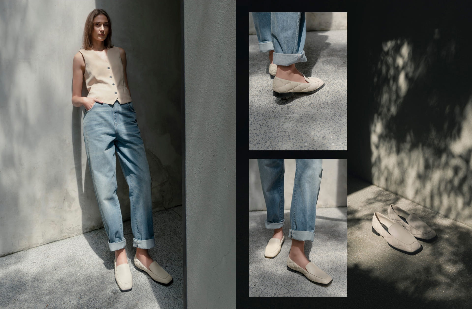 Women’s quilted leather loafers in chalk (collage) – CHARLES & KEITH
