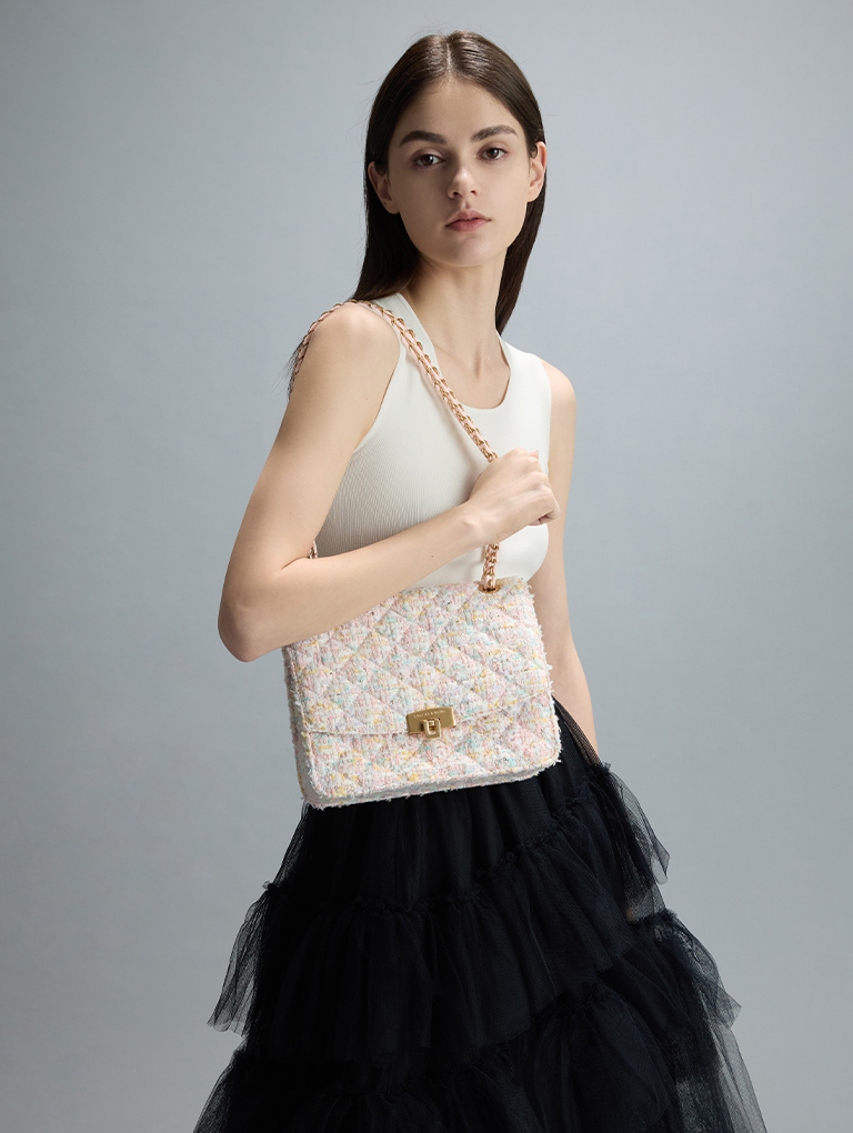 Women’s tweed chain strap bag in pink – CHARLES & KEITH