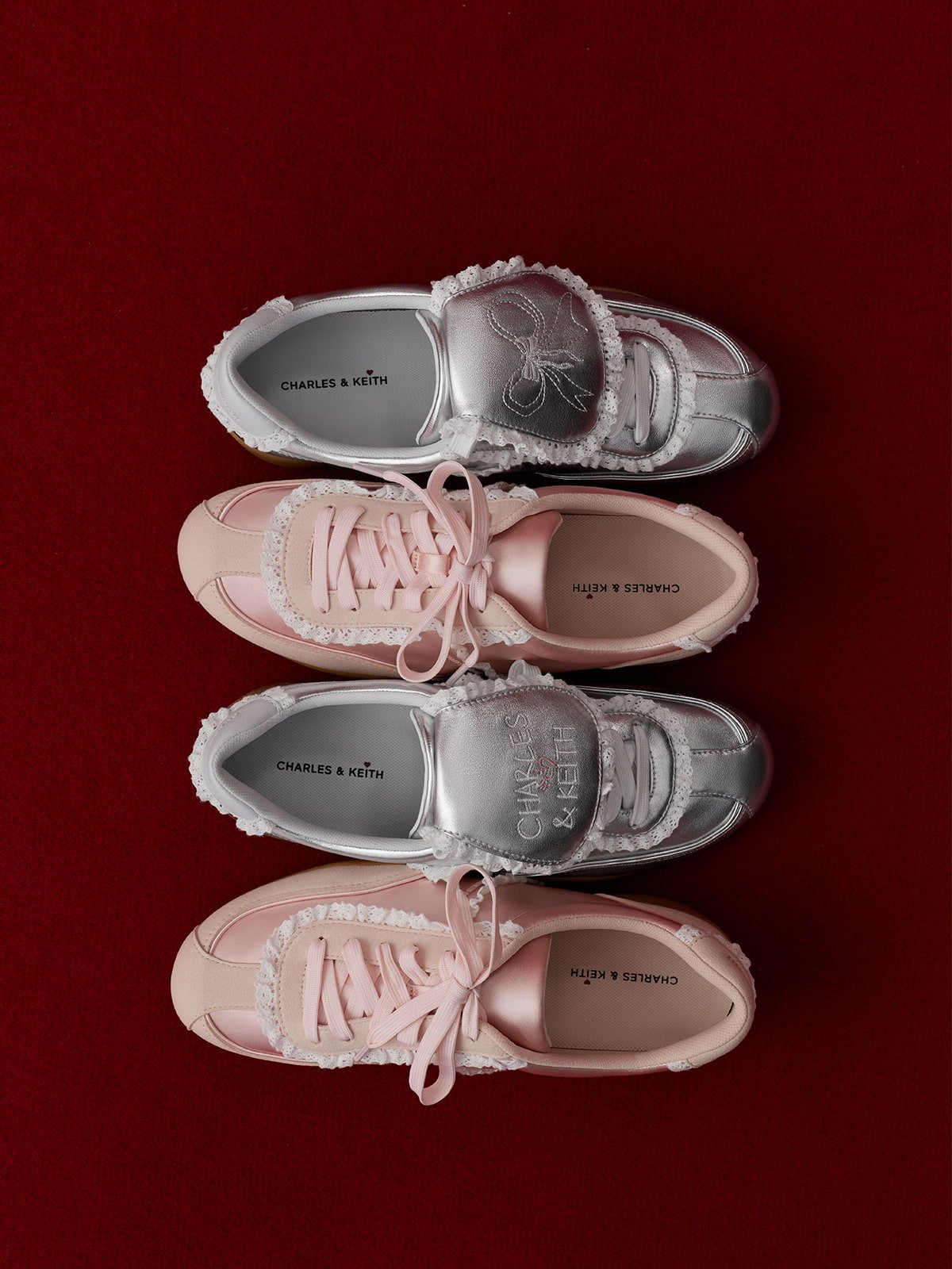 Silver Louise Lace-Trim Sneakers - CHARLES & KEITH