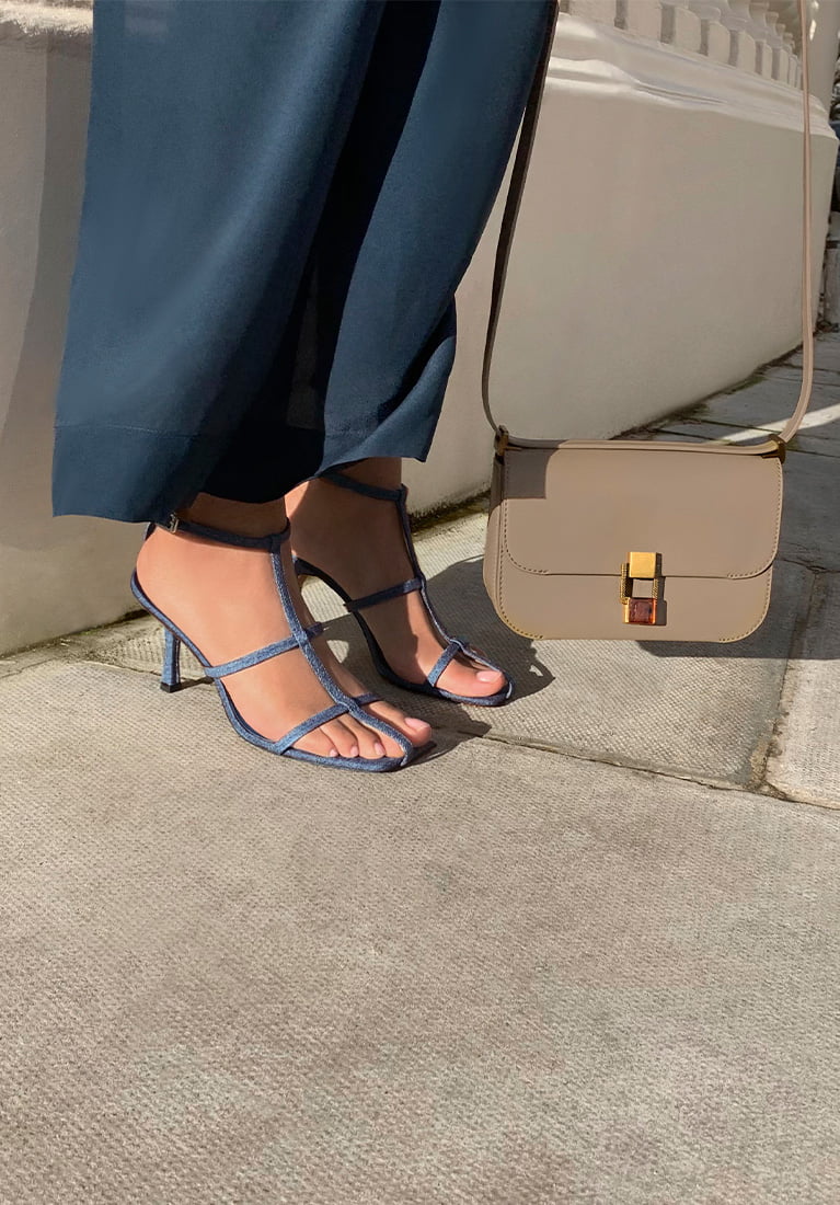 Women’s textured caged strappy heeled sandals and stone-embellished crossbody bag – CHARLES & KEITH