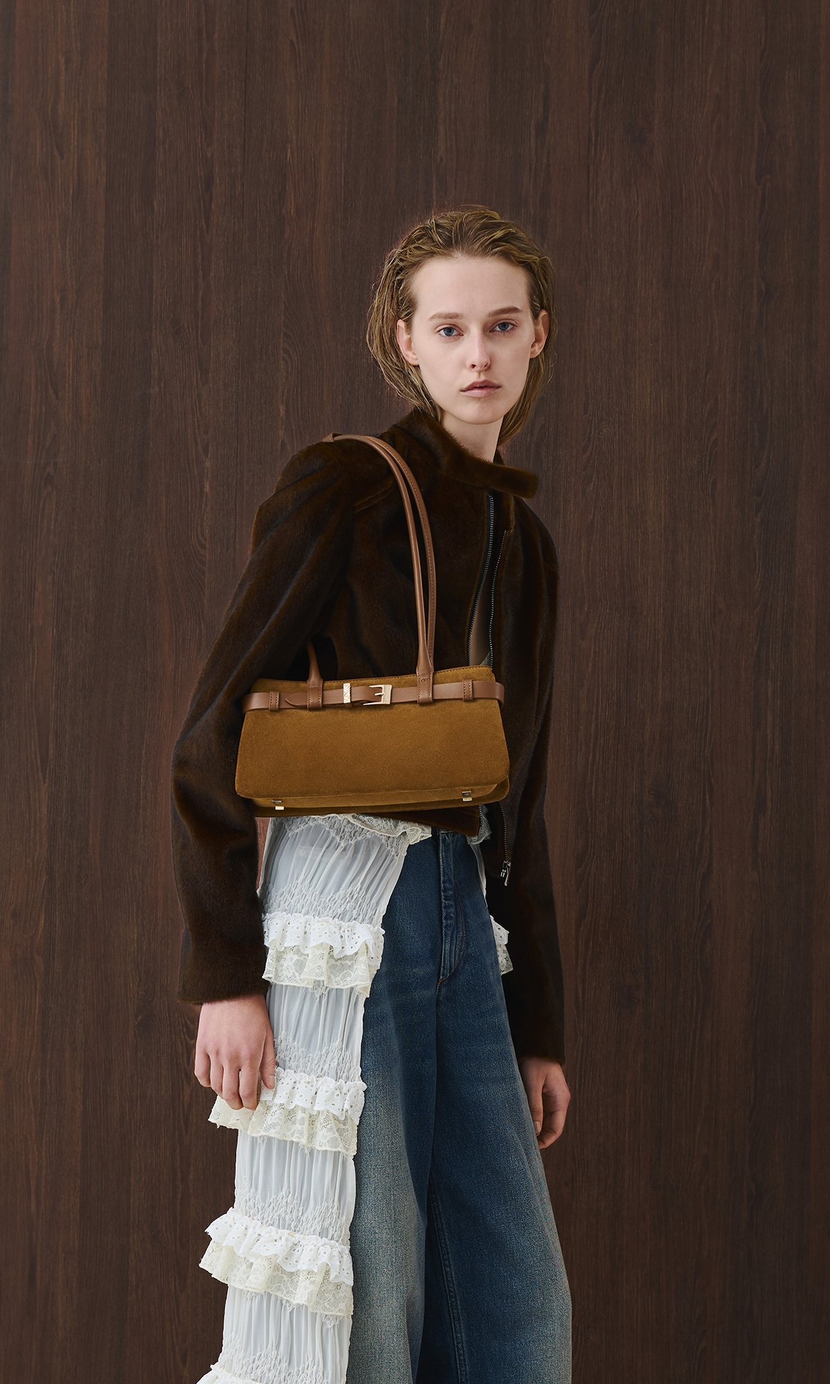 Ember Brown Jody Suede Belted Shoulder Bag - CHARLES & KEITH