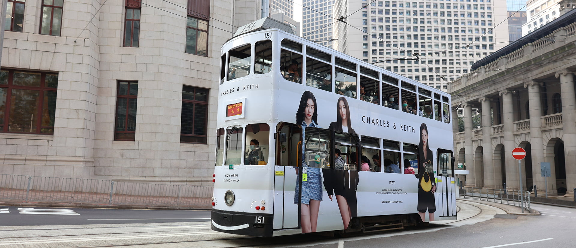 Images of CHARLES & KEITH’s Spring Summer 2023 camapaign with ITZY on Hong Kong’s iconic trams