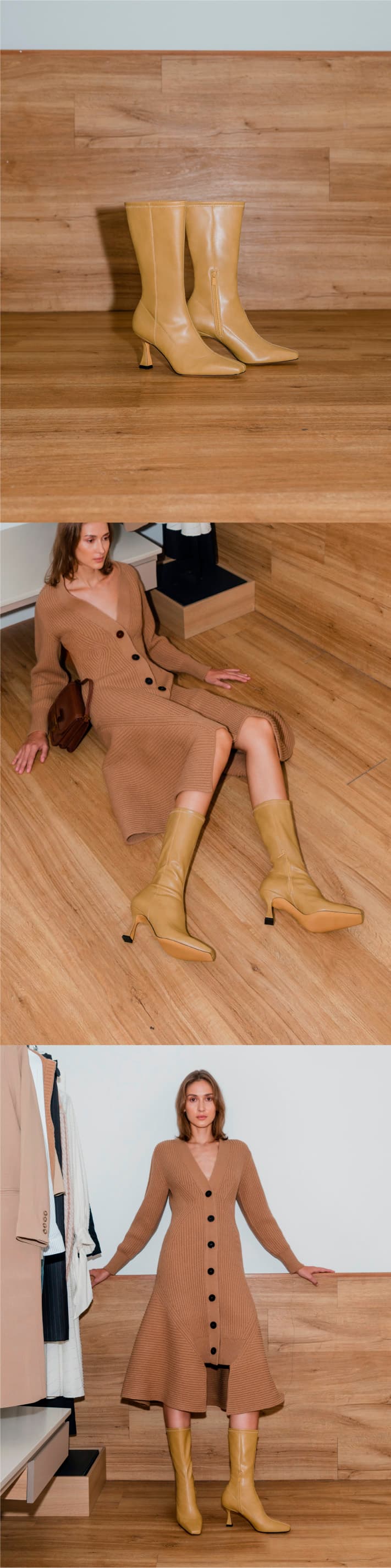 Women’s spool heel calf boots in camel – CHARLES & KEITH