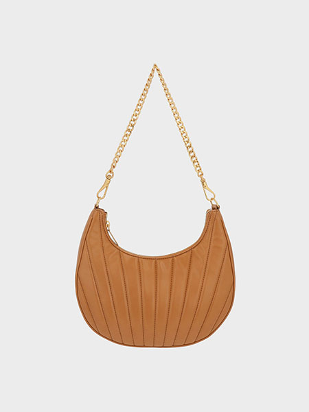 Chain Handle Pleated Moon Bag