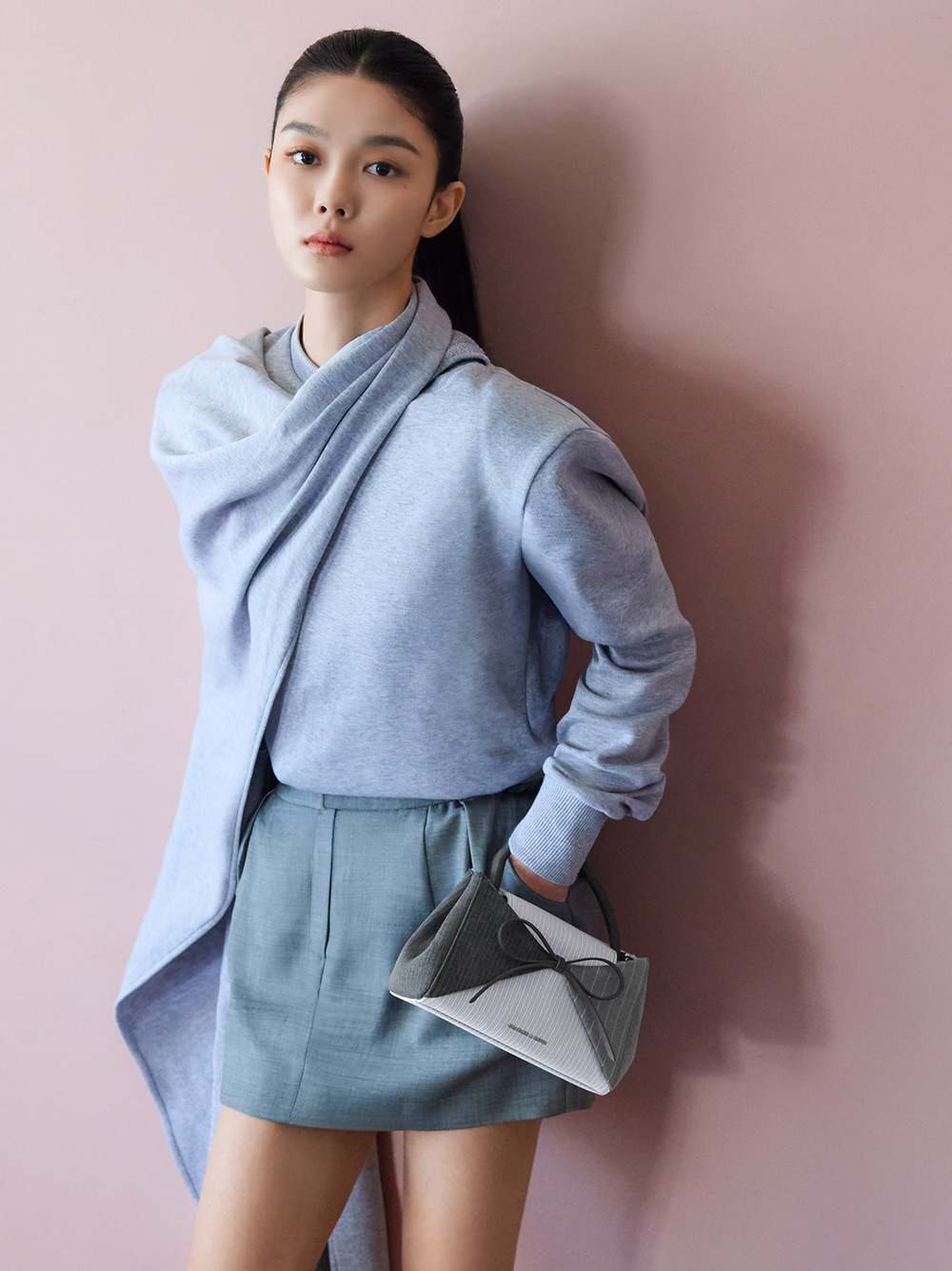 Women’s Hazel striped bow panelled top handle bag, as seen on brand ambassador Kim You Jung - CHARLES & KEITH