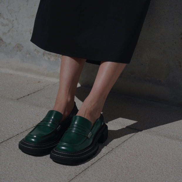 Women’s Perline chunky loafers in dark green, as seen on Xiayan Guo - CHARLES & KEITH