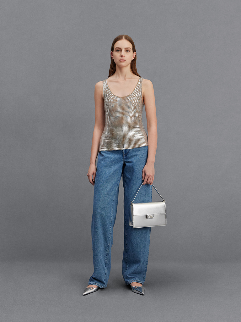 Metallic Leather Shoulder Bag - CHARLES & KEITH