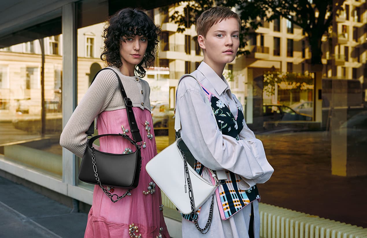 Jules Leather Chain-Embellished Bag in black and white - CHARLES & KEITH