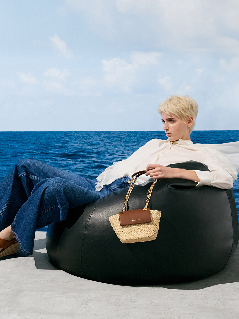 Women’s crossover espadrille wedges and Shalia raffia chain-strap crossbody bag - CHARLES & KEITH