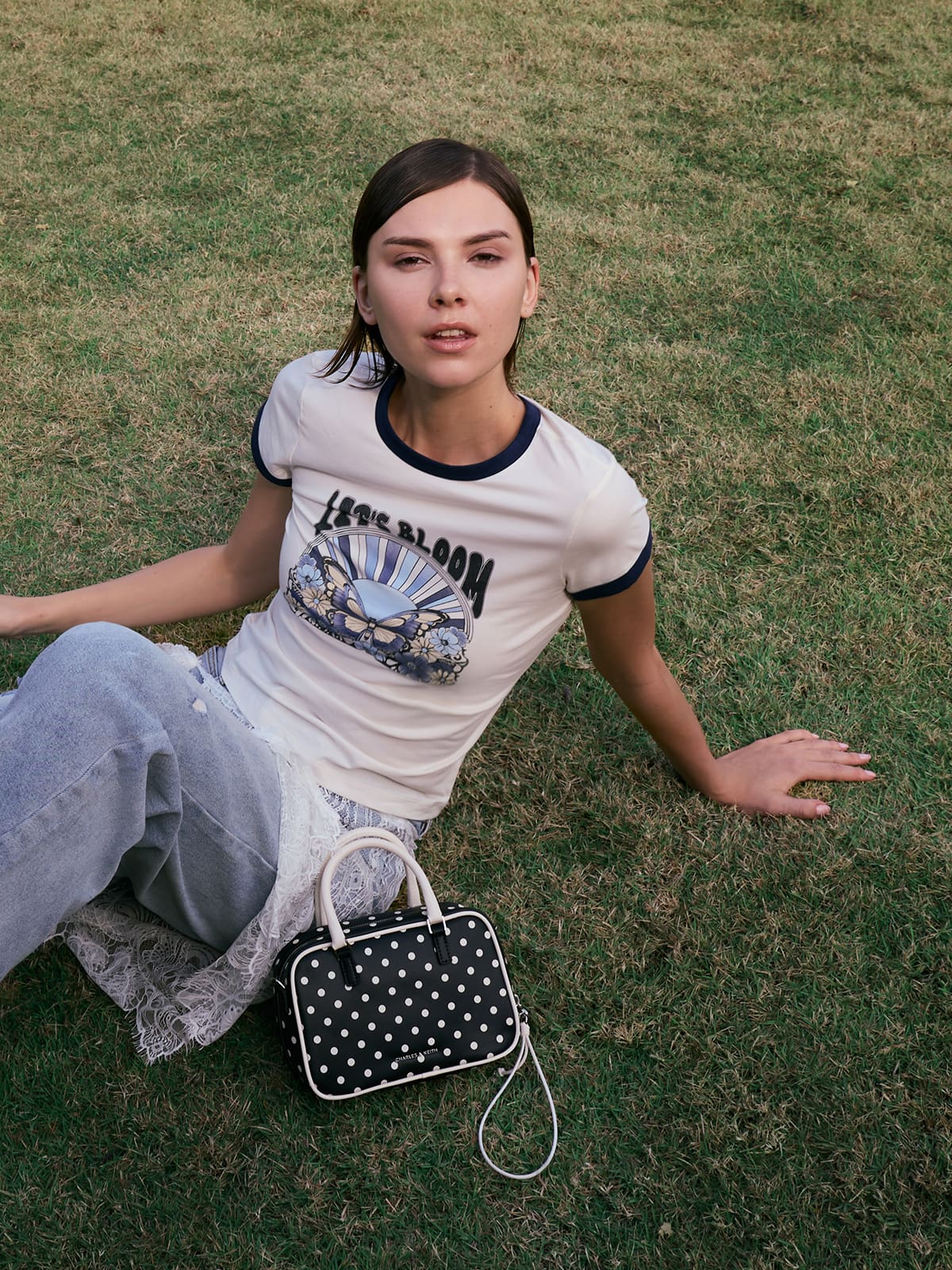 Noir Sianna Polka-Dot Bowling Bag -  CHALES & KEITH