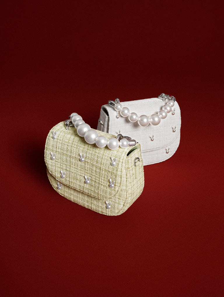 Women’s bunny studded tweed beaded handle bag – CHARLES & KEITH