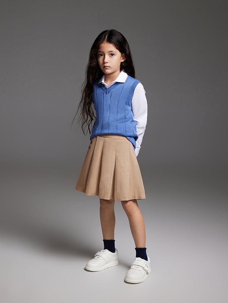 Girls’ Gabine leather low-top sneakers in white - CHARLES & KEITH