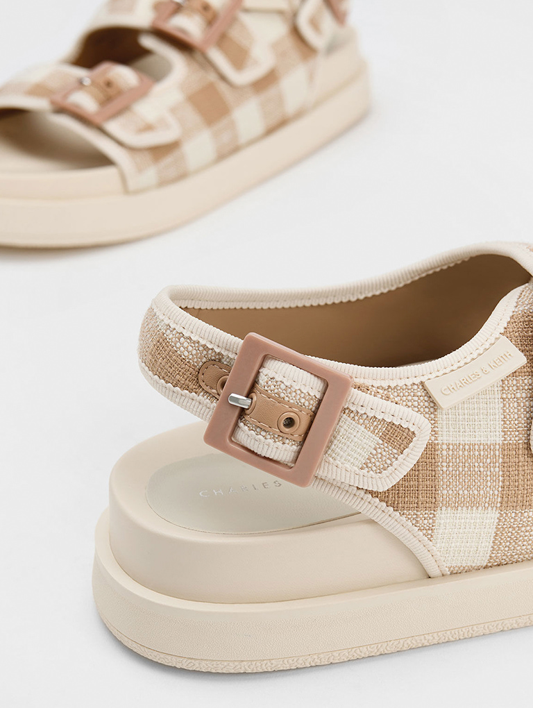 Women’s gingham buckled flatform sandals - CHARLES & KEITH