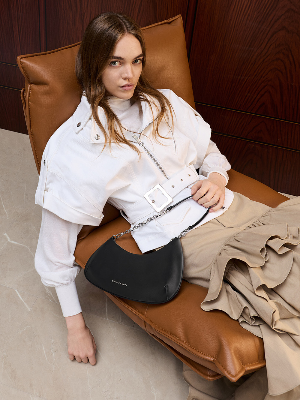 Women’s Dion satin chain-link asymmetrical shoulder bag - CHARLES & KEITH