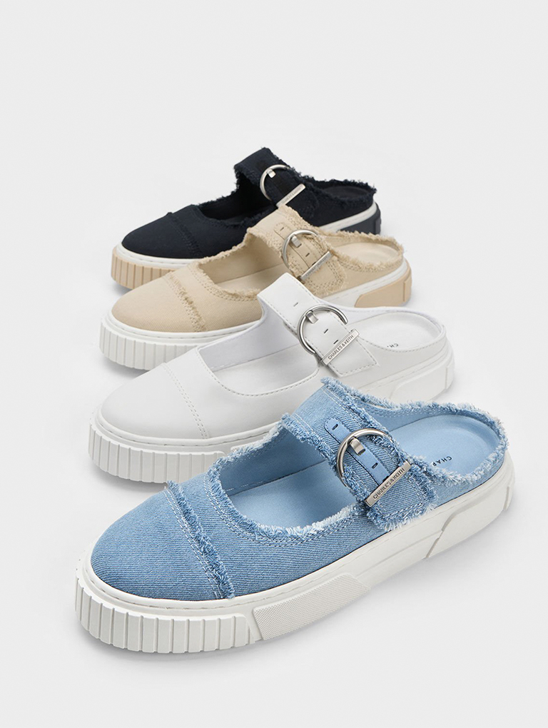 Women’s denim buckled slip-on sneakers - CHARLES & KEITH