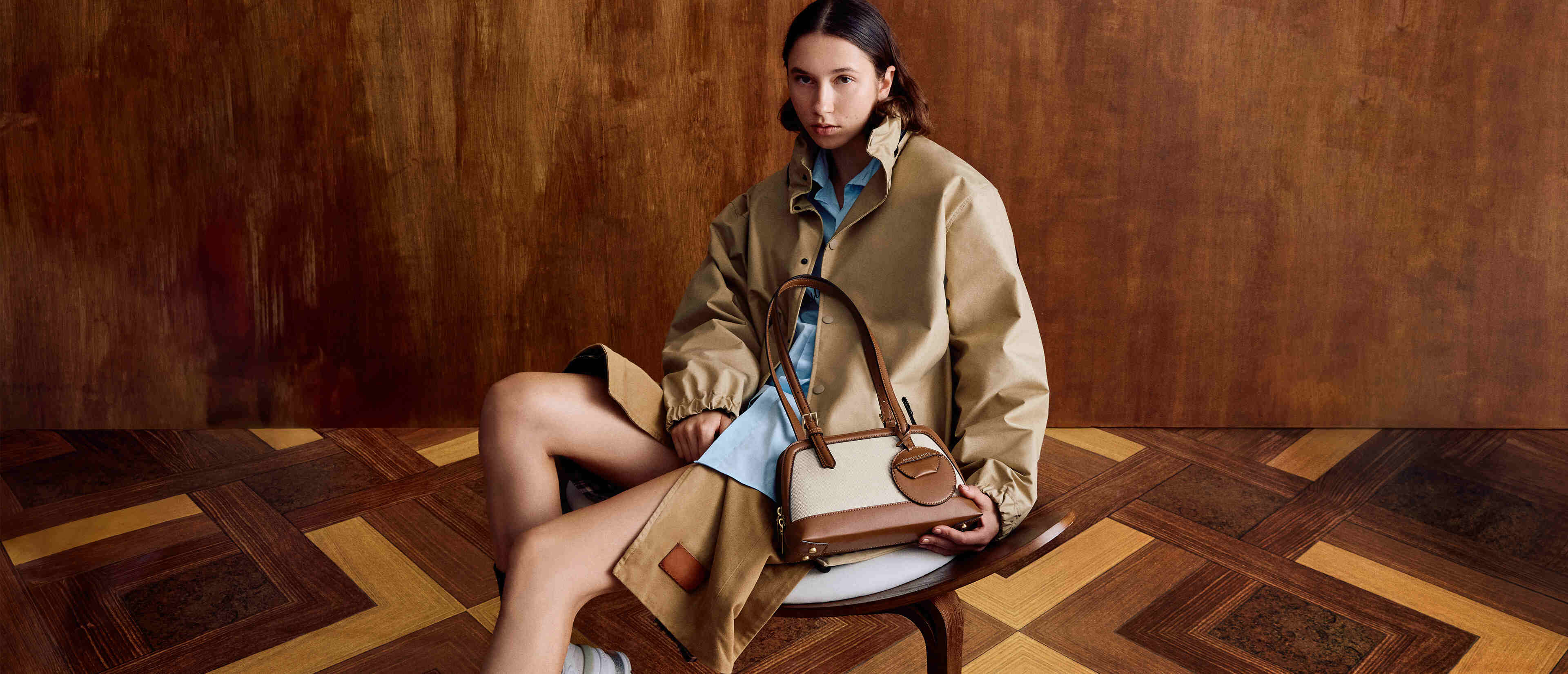 Women’s Enola canvas two-tone bowling bag in chocolate - CHARLES & KEITH