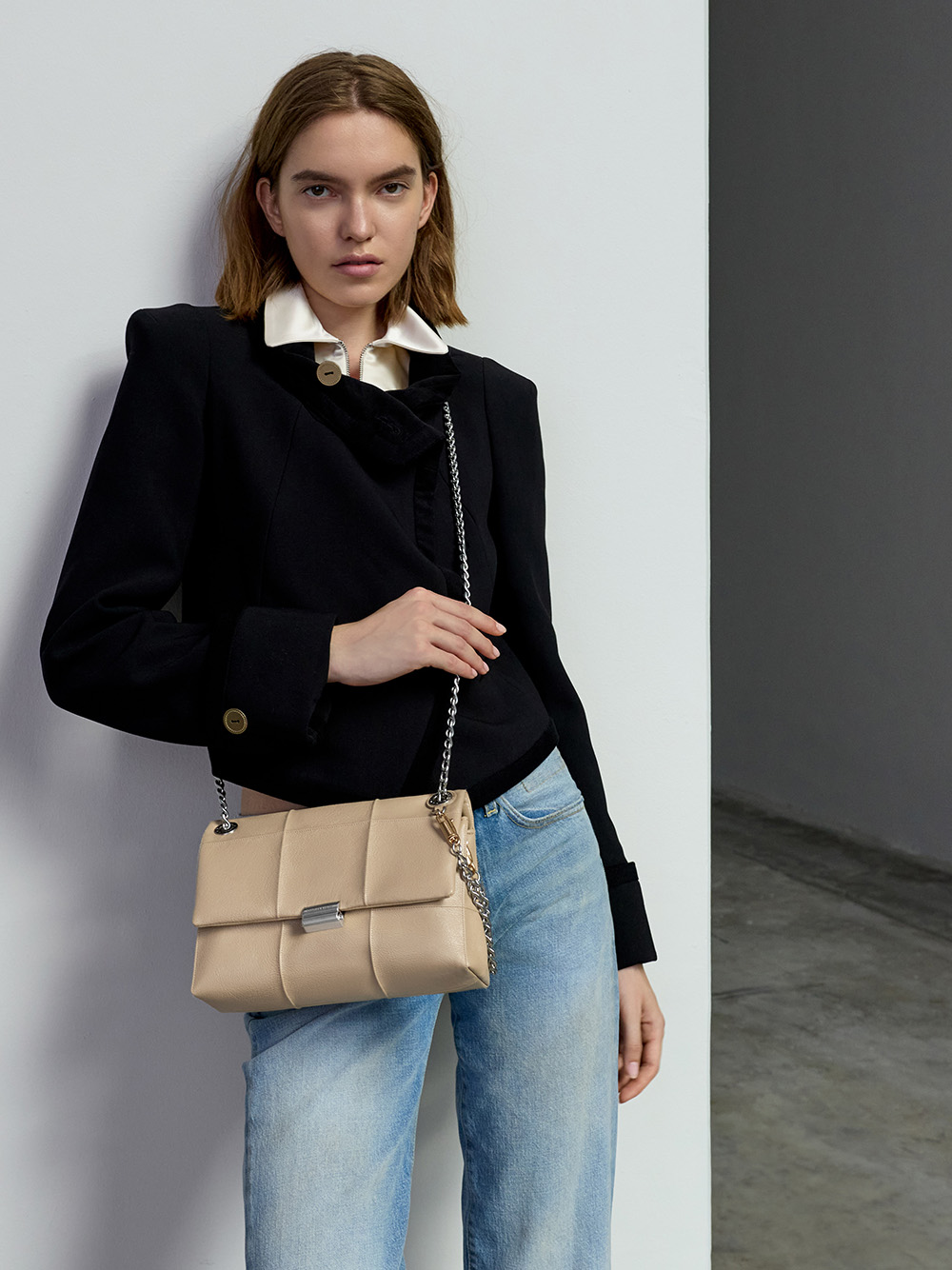 Delfina quilted chain-strap shoulder bag in sand beige - CHARLES & KEITH