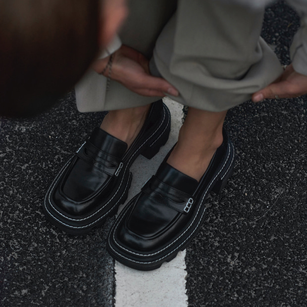Women’s Perline chunky loafers in black, as seen on Sophia Roe - CHARLES & KEITH