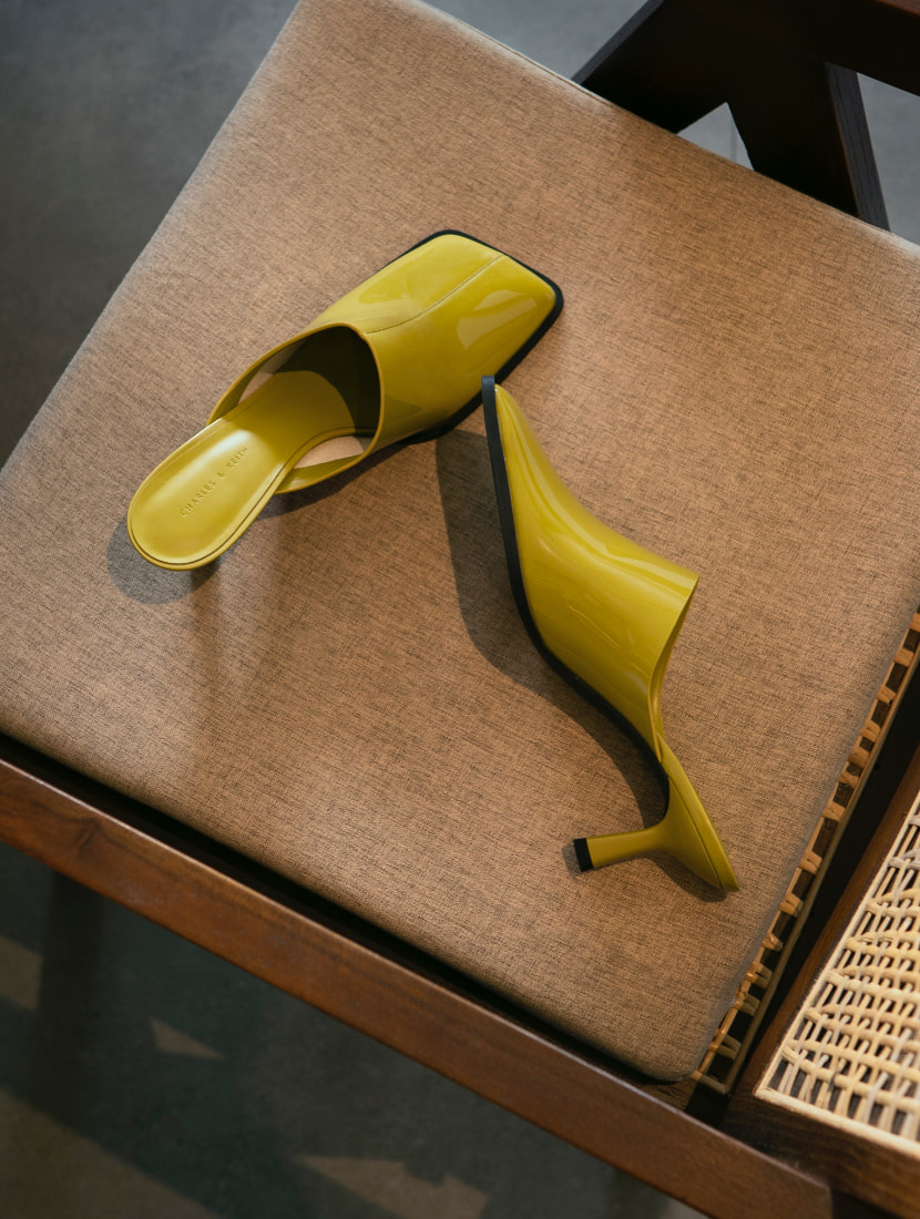 Women’s patent square toe mules in moss - CHARLES & KEITH