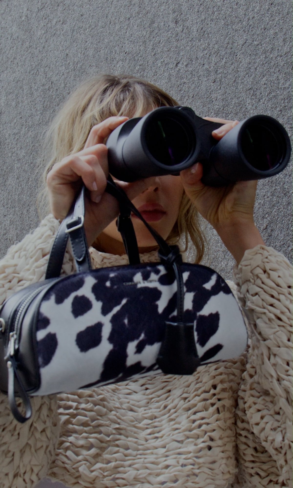 Multi Vega Furry Cow-Print Elongated Bowling Bag  - CHARLES & KEITH
