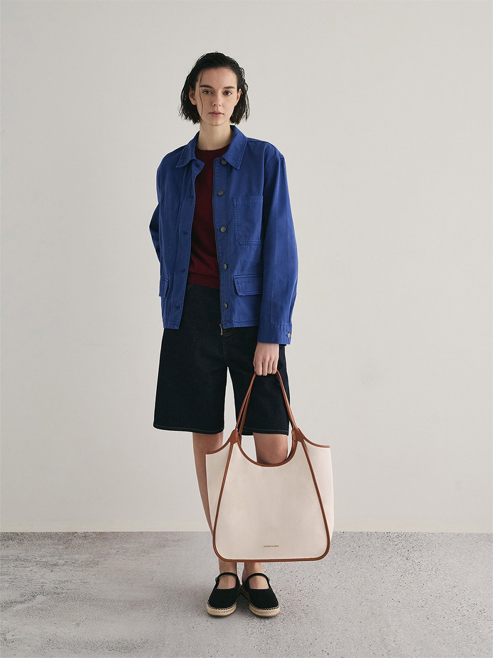 Sianna Canvas Contrast-Trim Tote Bag - CHARLES & KEITH