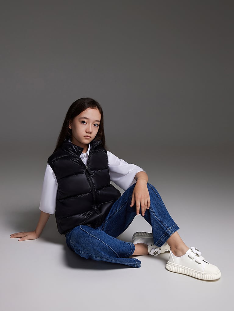 Girls’ puffy flower sneakers in white – CHARLES & KEITH