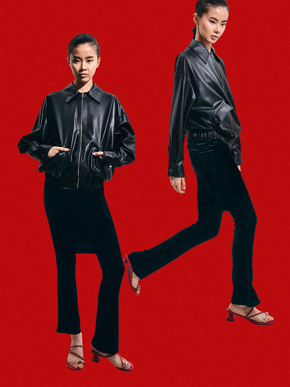 Women’s Metallic-Accent Strappy Toe-Ring Heeled Sandals in red - CHARLES & KEITH