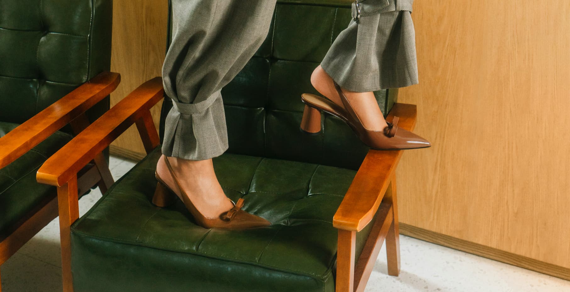 Women’s patent bow slingback pumps in cognac (close up) – CHARLES & KEITH