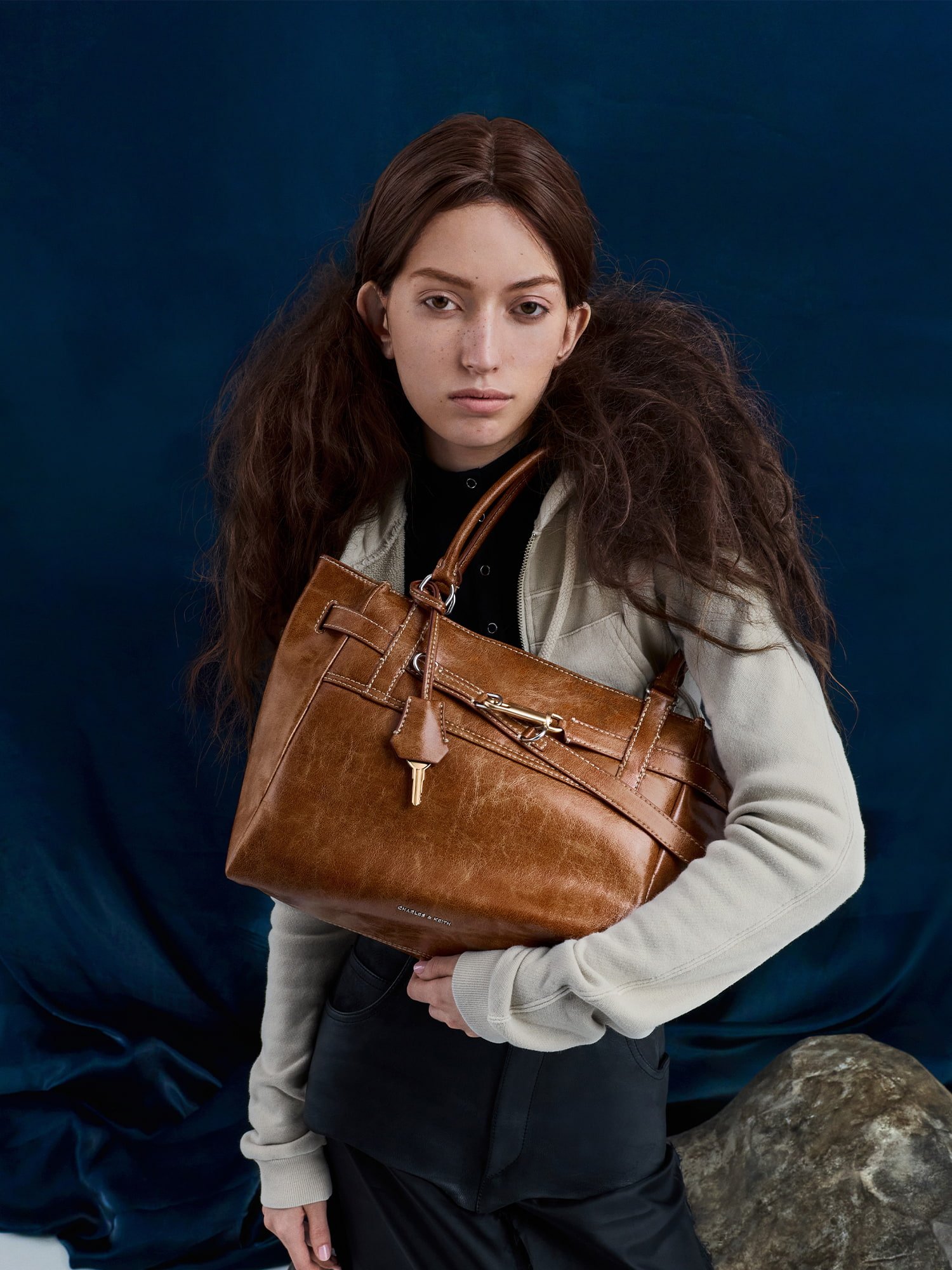 Pink Mabel Satin Floral-Vine Bucket Bag - CHARLES & KEITH