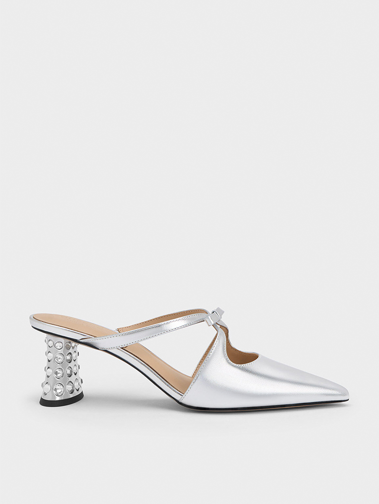 Women’s Bow Crossover Gem-Embellished Mules - CHARLES & KEITH