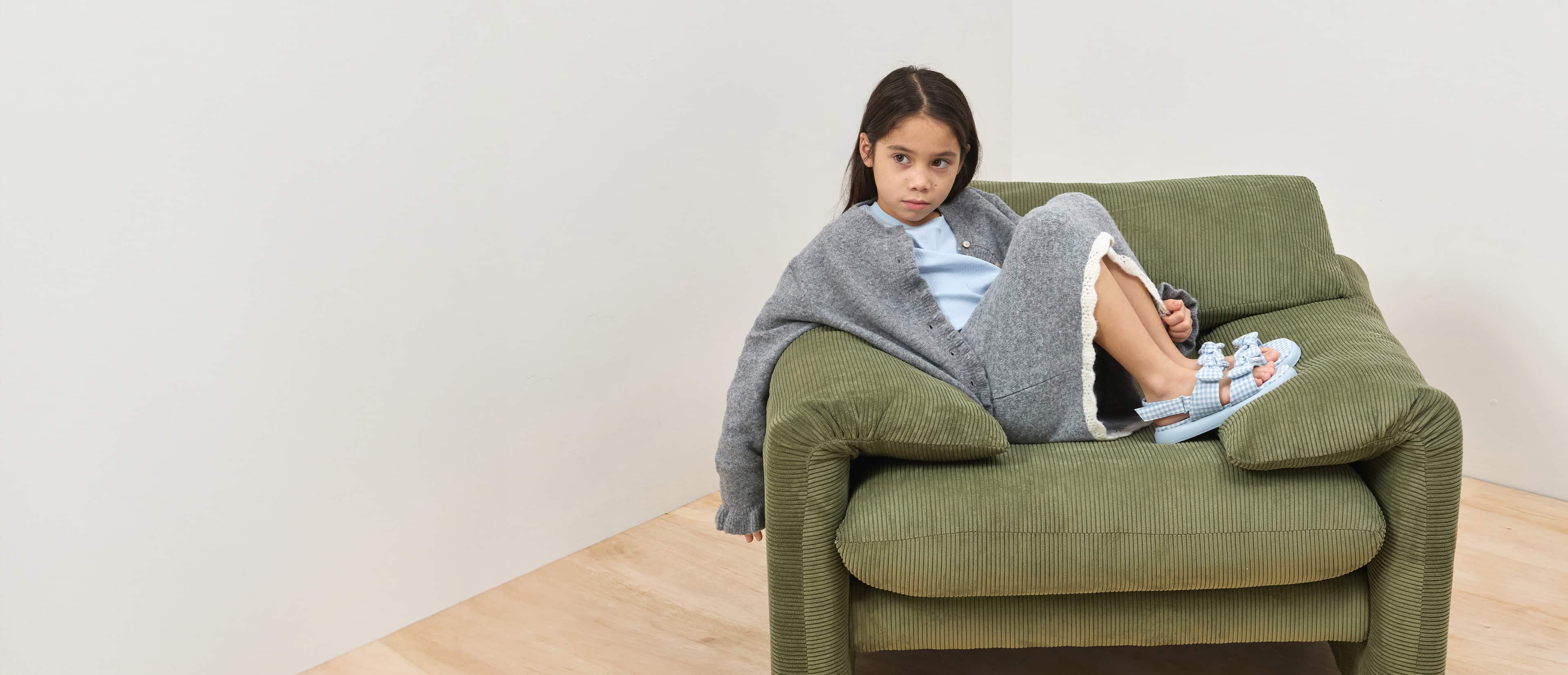 Girls' Gingham Bow Slingback Sandals in light blue - CHARLES & KEITH