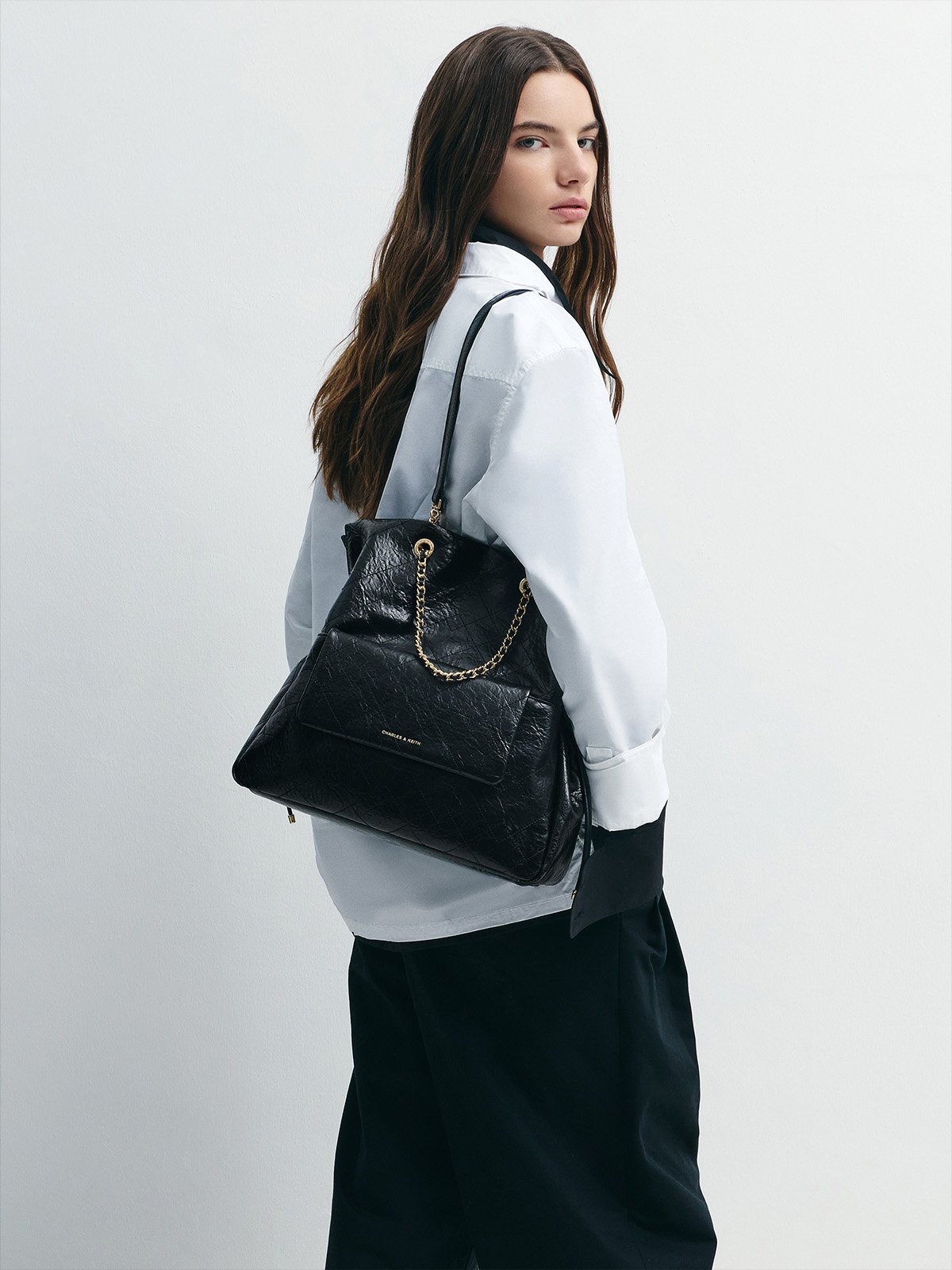 Larsen Buckle-Strap Hobo Bag - Noir - CHARLES & KEITH