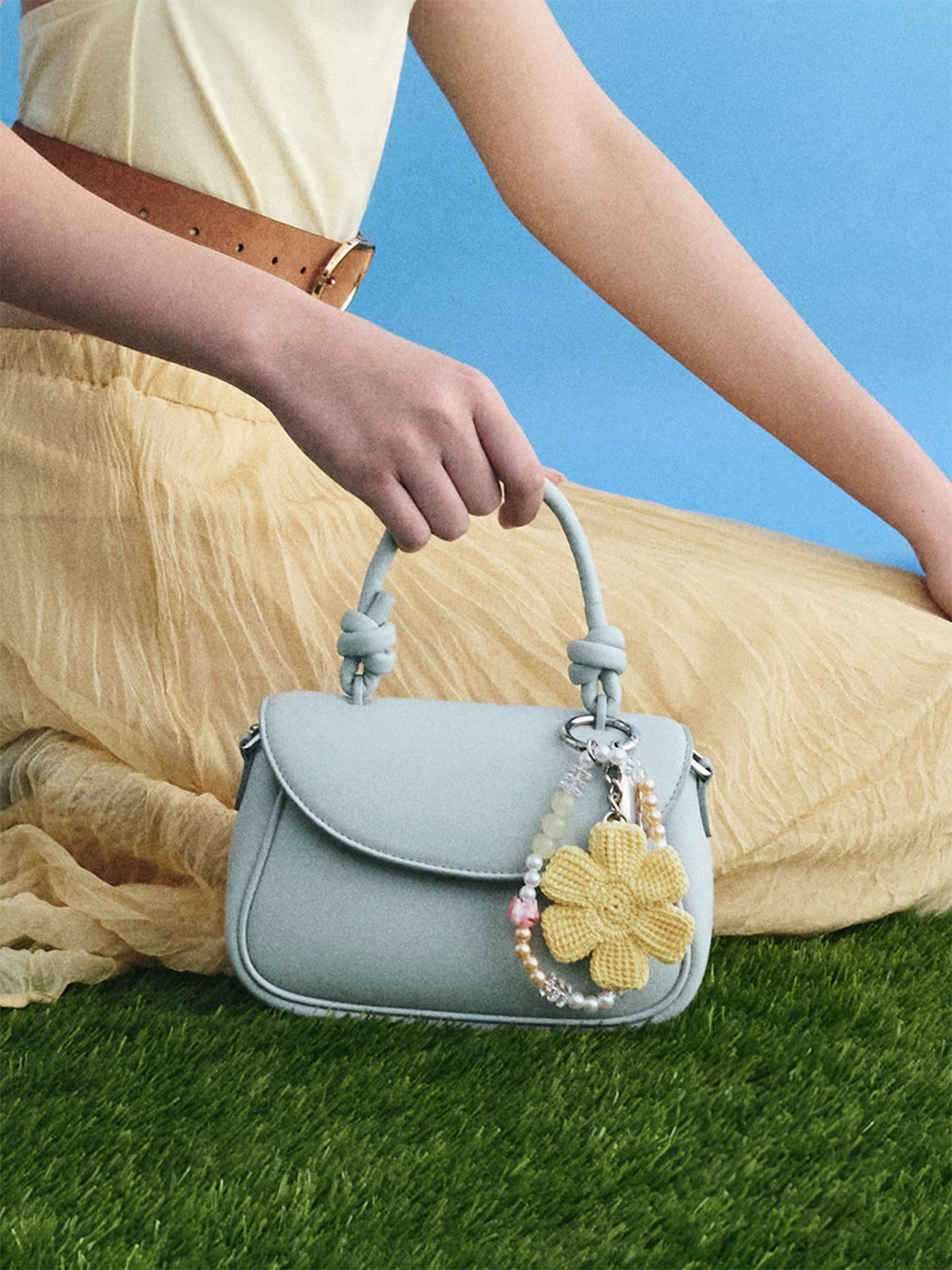 Sea Salt Blue Sammie Knotted-Handle Front-Flap Bag - CHARLES & KEITH