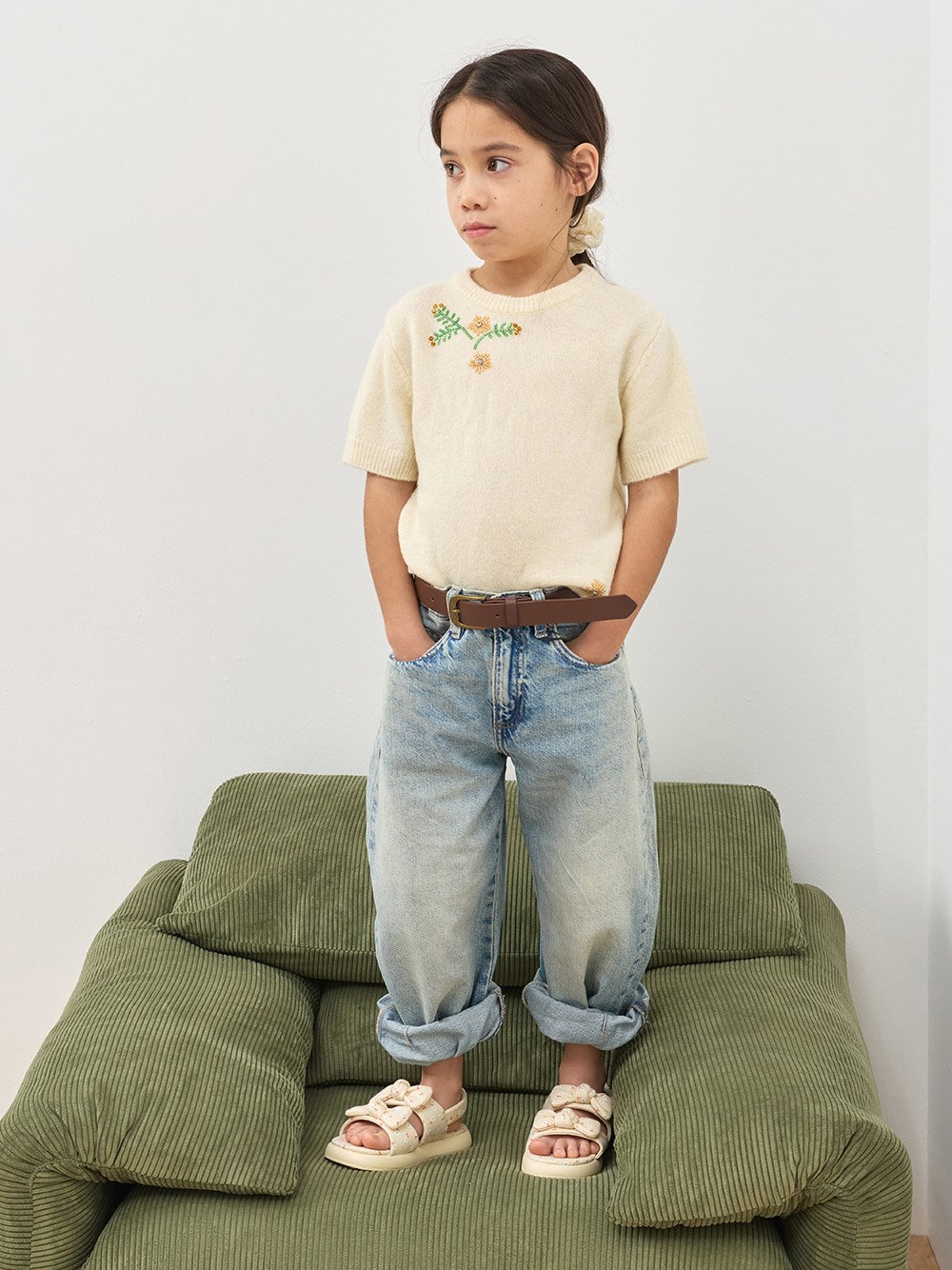 Girls' Flower-Print Bow Slingback Sandals in yellow - CHARLES & KEITH