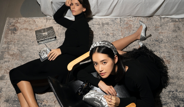 Women’s Azalea velvet bow-embellished mules, Ellie velvet stiletto pumps, Edira velvet evening bag & lipstick case, Amabella velvet ball-clasp pouch and Estrello velvet braided hairband – CHARLES & KEITH