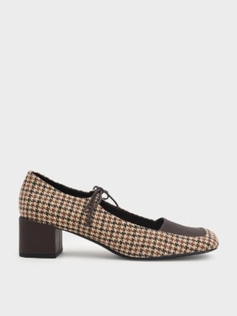 Houndstooth-Print Bow-Tie Block Heel Pumps