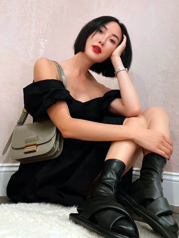 Women’s Lucile flat calf boots  and Charlot crossbody bag, as seen on Chriselle Lim - CHARLES & KEITH