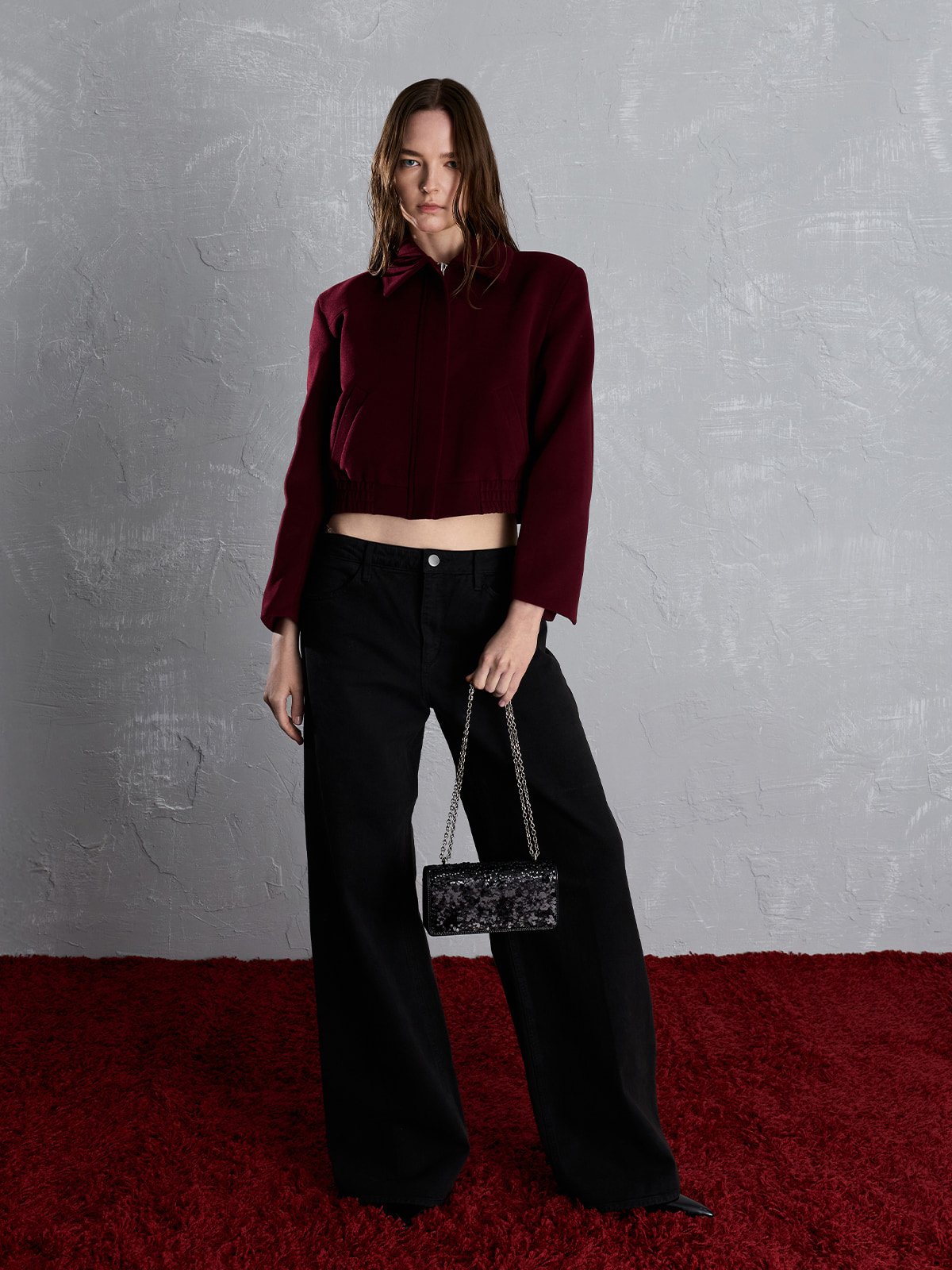 Black Britton Ruched Elongated Shoulder Bag - CHARLES & KEITH