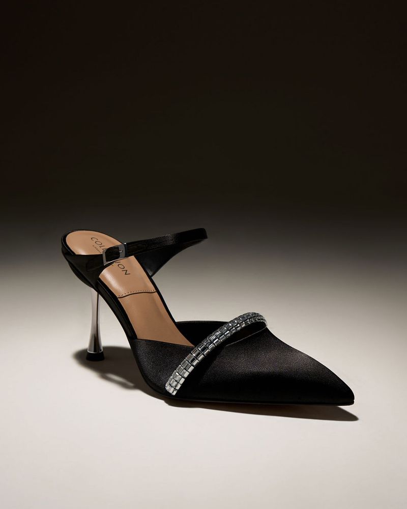 Women’s Polyester Embellished Pointed-Toe Mule in Black - CHARLES & KEITH