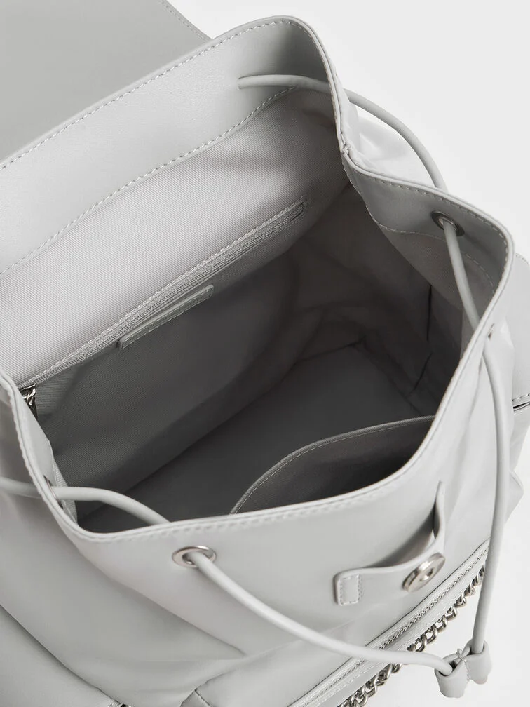 The spacious main compartment of the nylon puffy chain-link backpack – CHARLES & KEITH