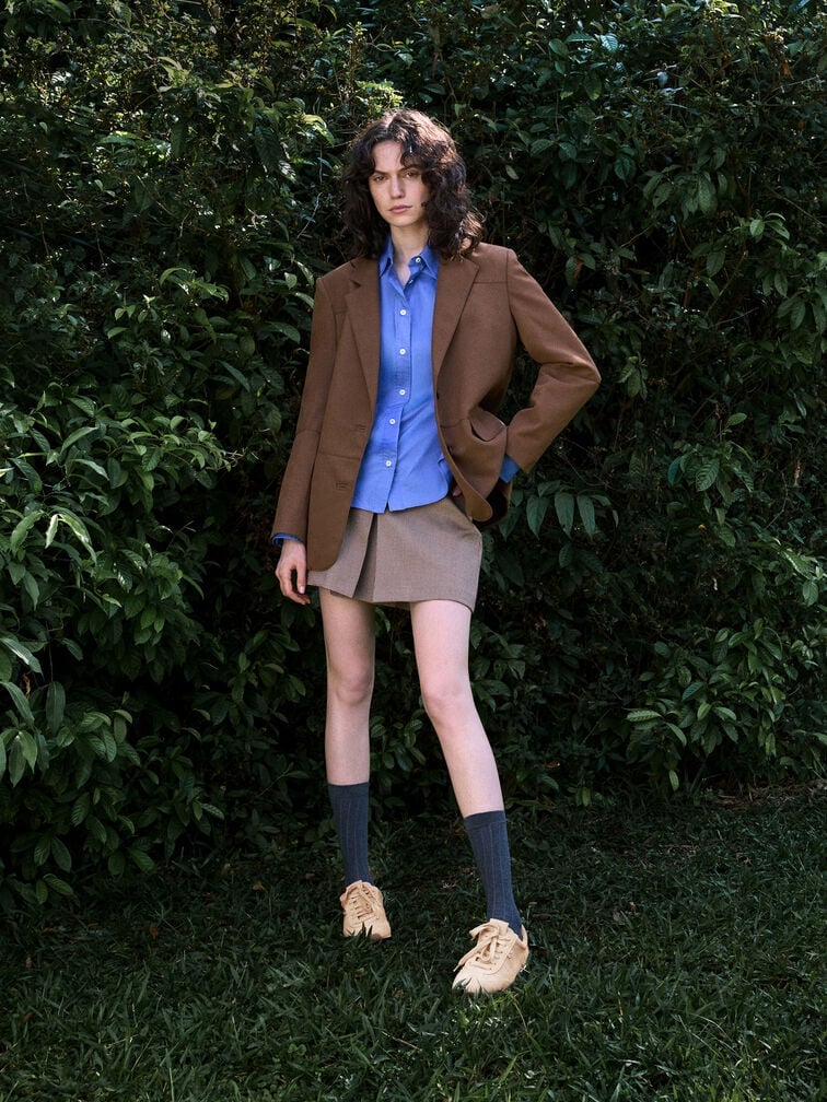 Create a school-friendly look by pairing low-profile trainers with preppy calf socks. 