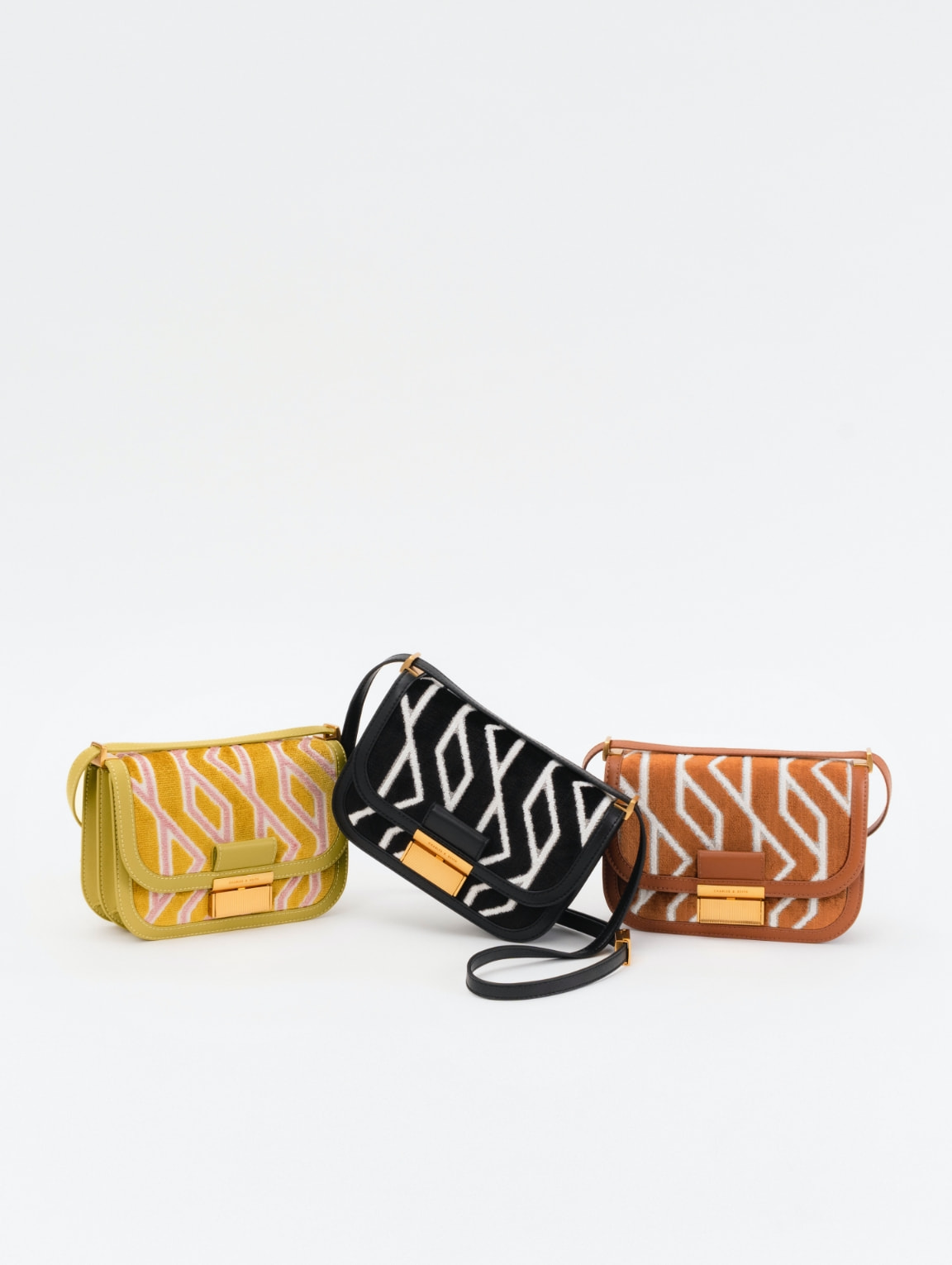 Women’s Charlot jacquard printed bag in black, mustard, and multicolour - CHARLES & KEITH