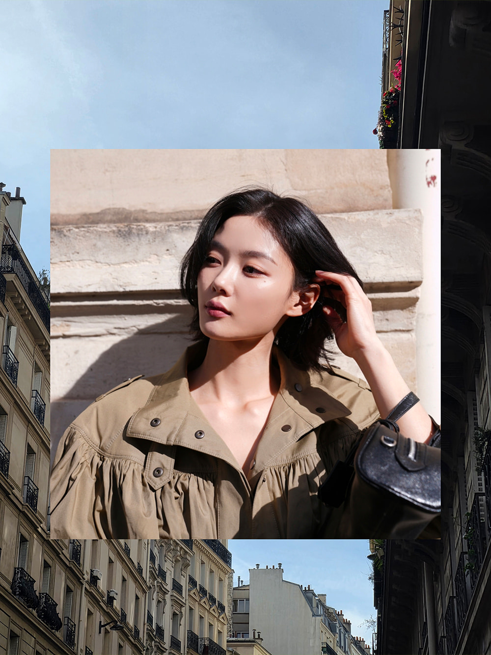 Kim You Jung with the Vega elongated bowling bag in Paris - CHARLES & KEITH