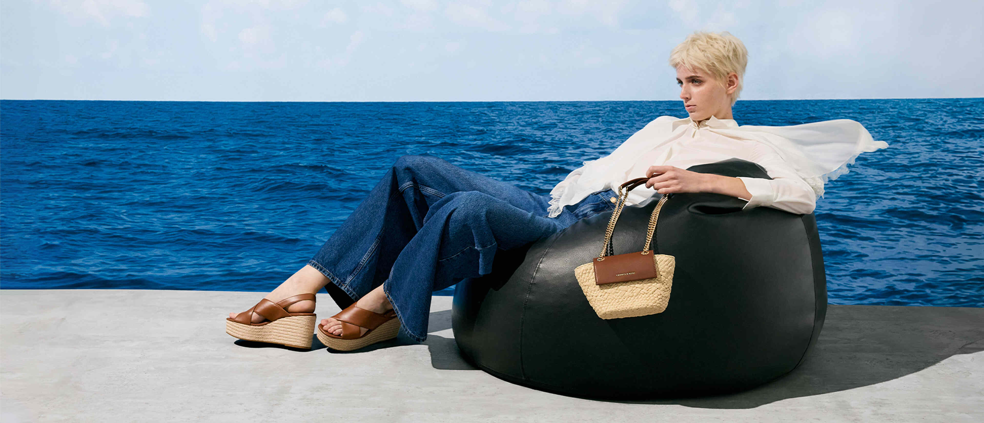 Women’s crossover espadrille wedges and Shalia raffia chain-strap crossbody bag - CHARLES & KEITH